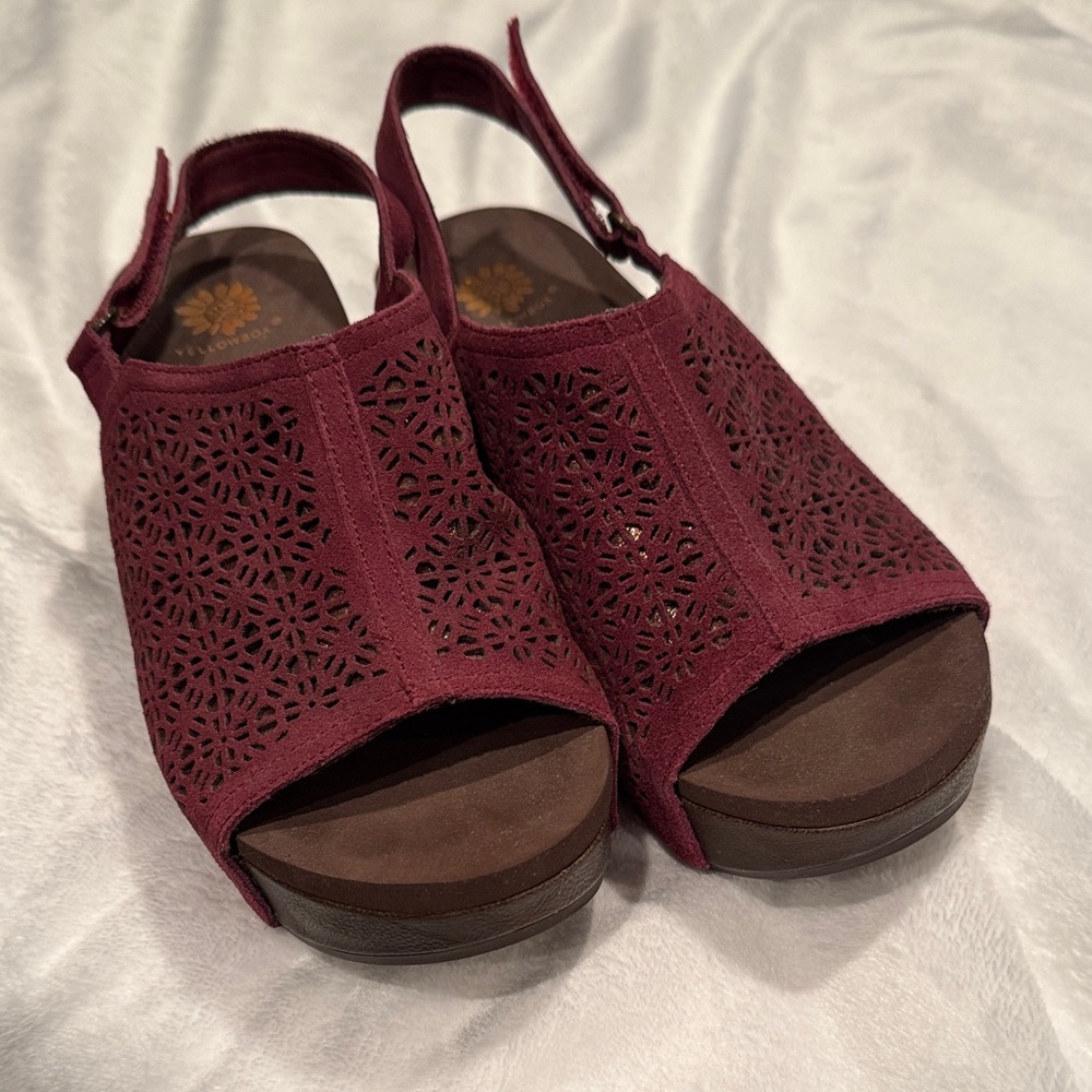 Yellow Box Maroon Floral Cutout Sandals